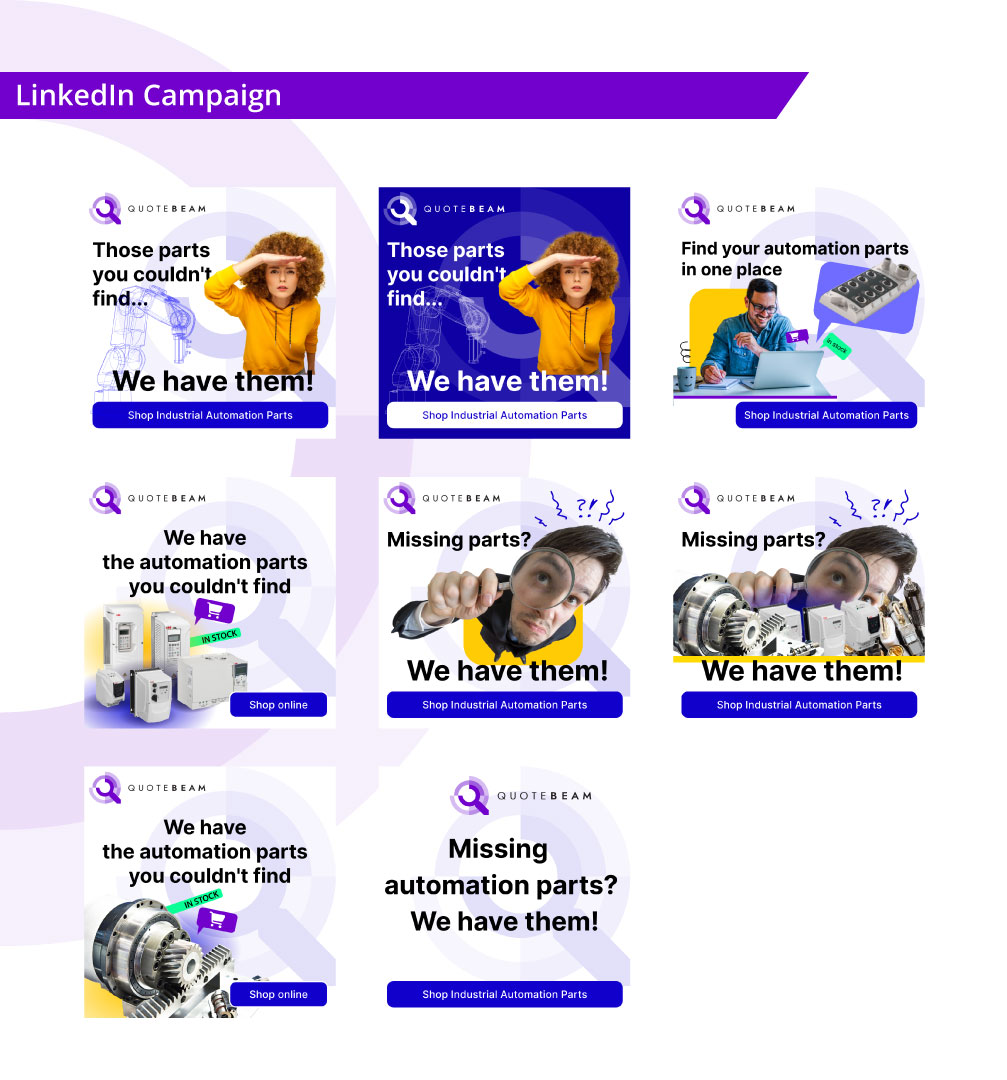 LinkedIn ad campaign creatives — 'We have them! Shop industrial automation parts'
