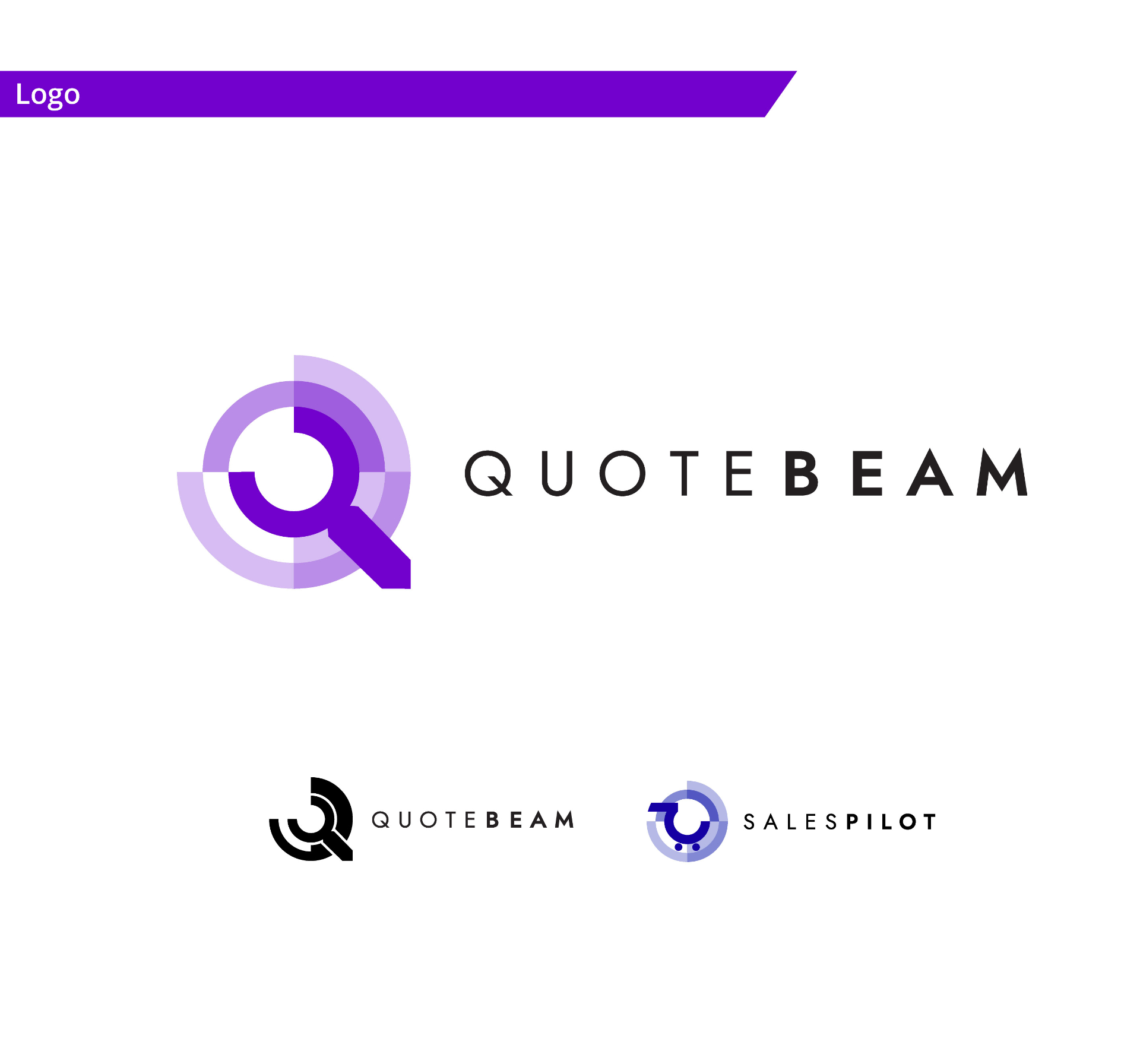 New Quotebeam logo with simplified variant and sub-brand extensions