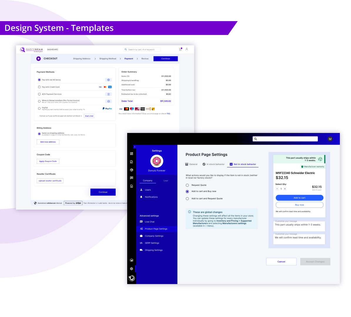 Checkout and Product Page Settings UI templates