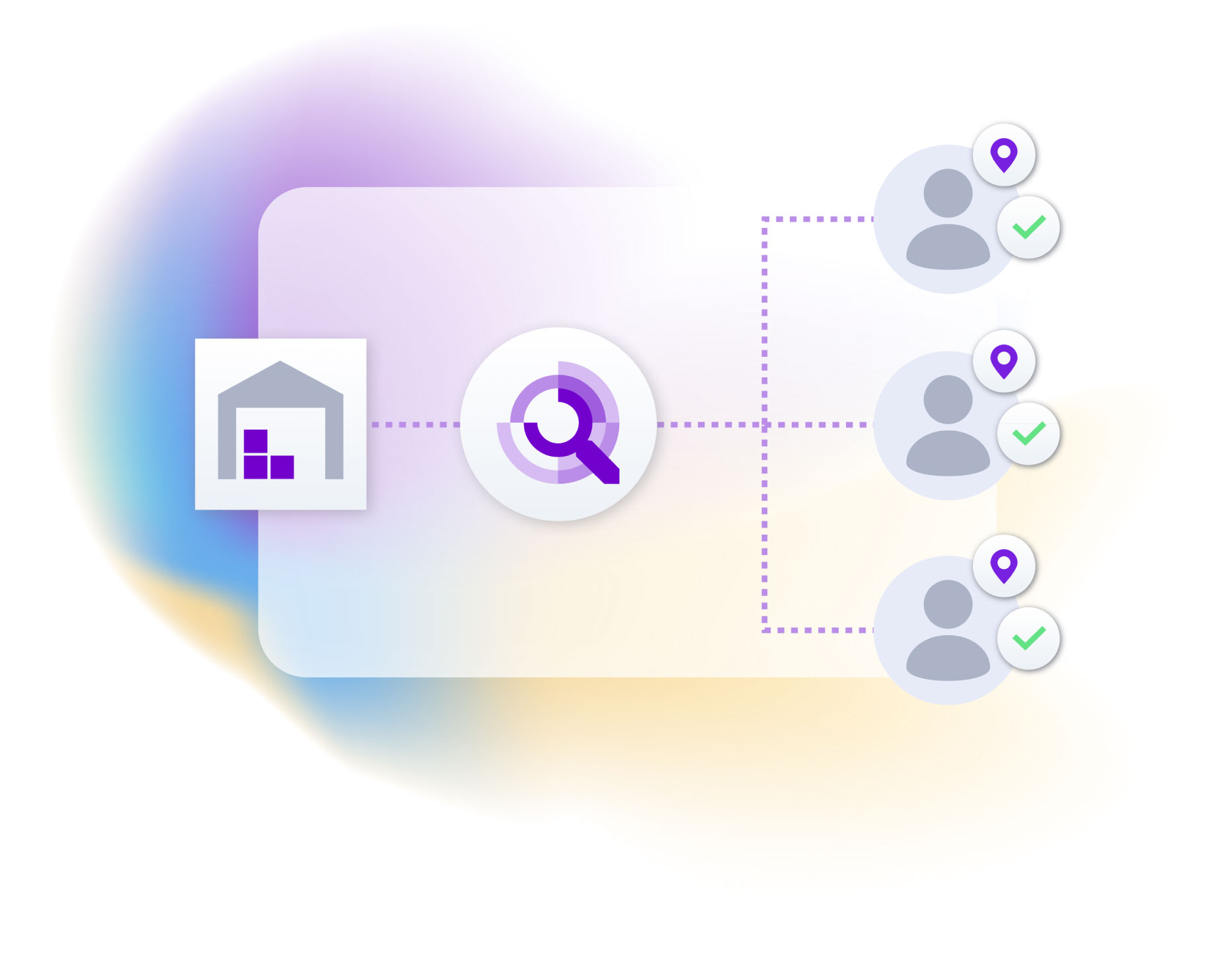 Diagram — central hub connecting three distributor territories