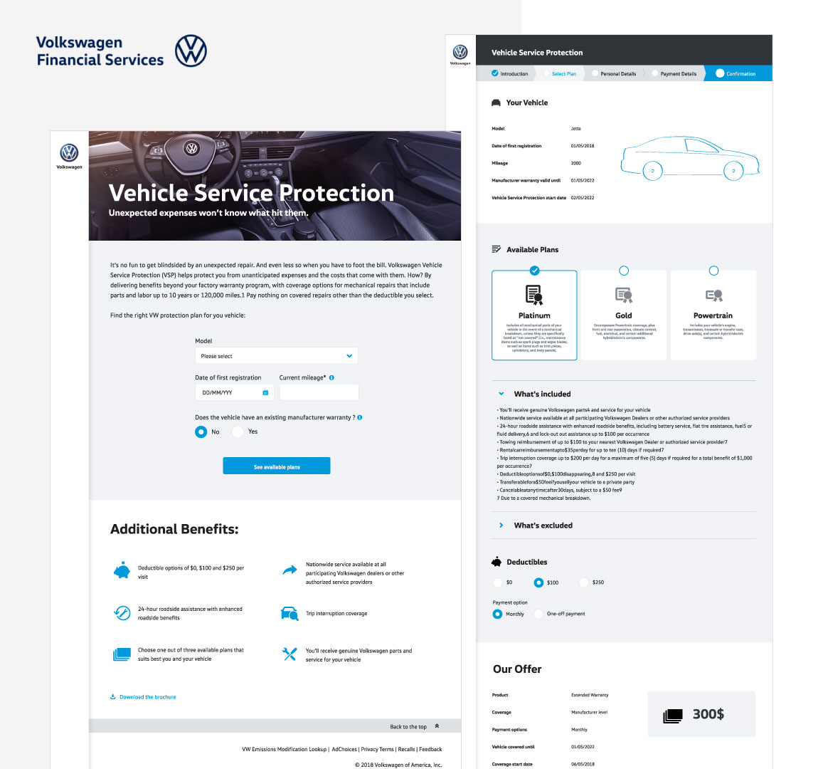 Volkswagen Vehicle Service Protection — landing page and plan configurator
