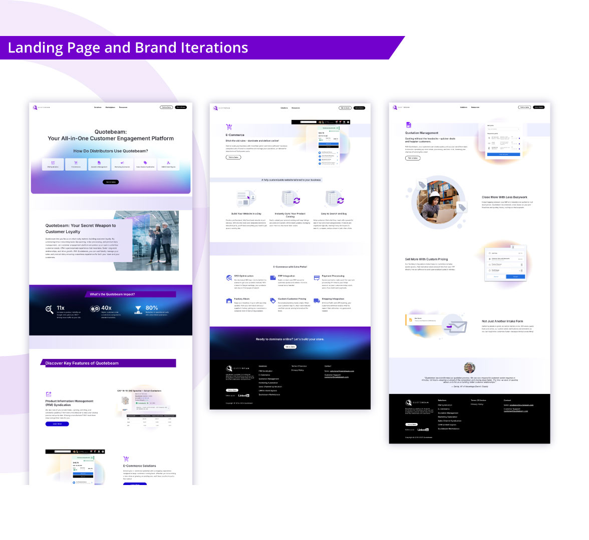 Quotebeam landing page and brand iterations