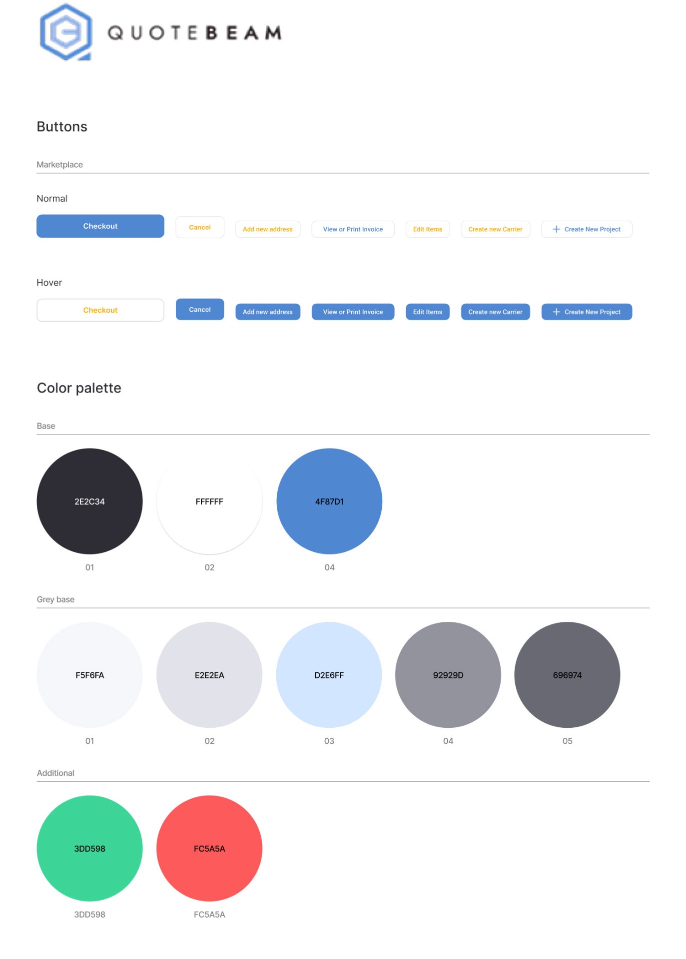 Old Quotebeam branding — buttons and color palette