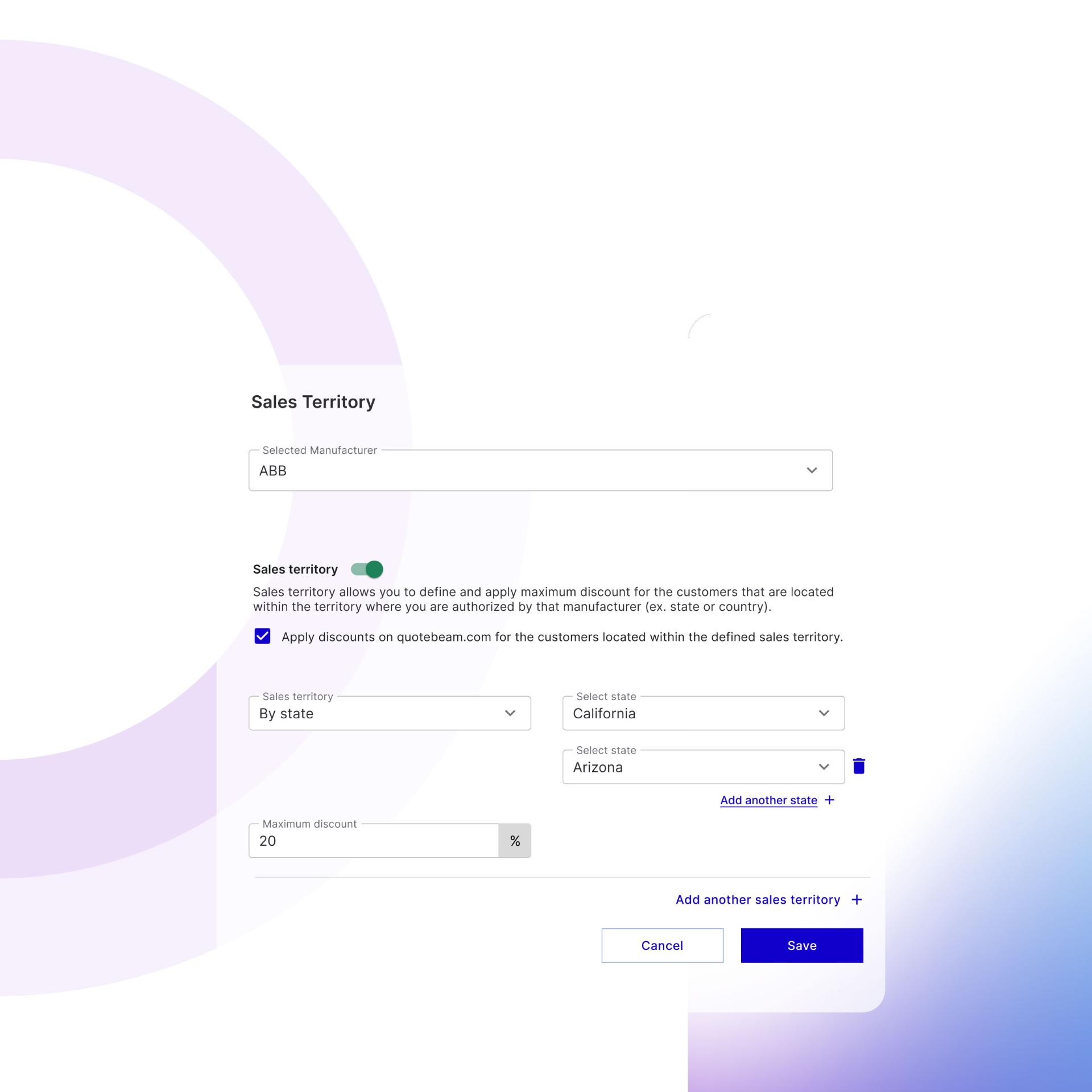 Sales territory configuration form