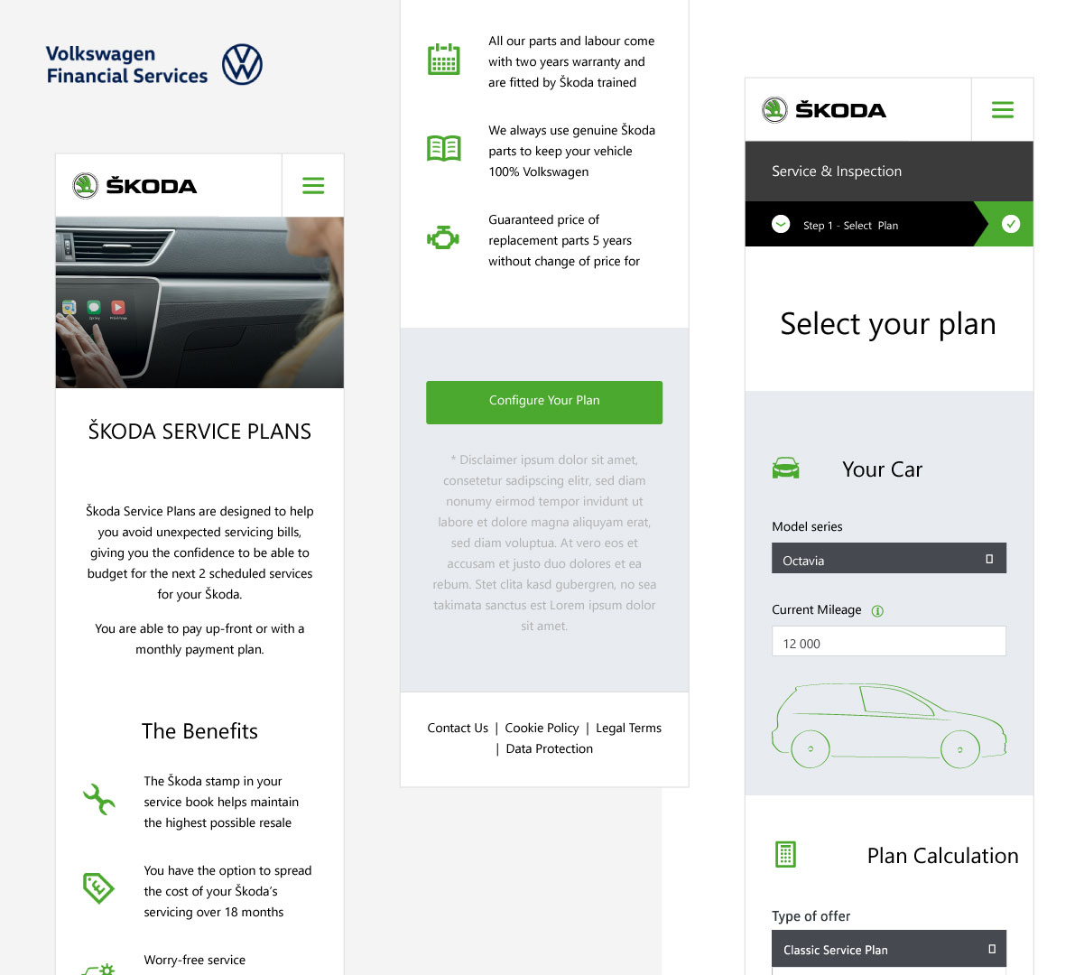 Škoda Service Plans — landing and plan configurator