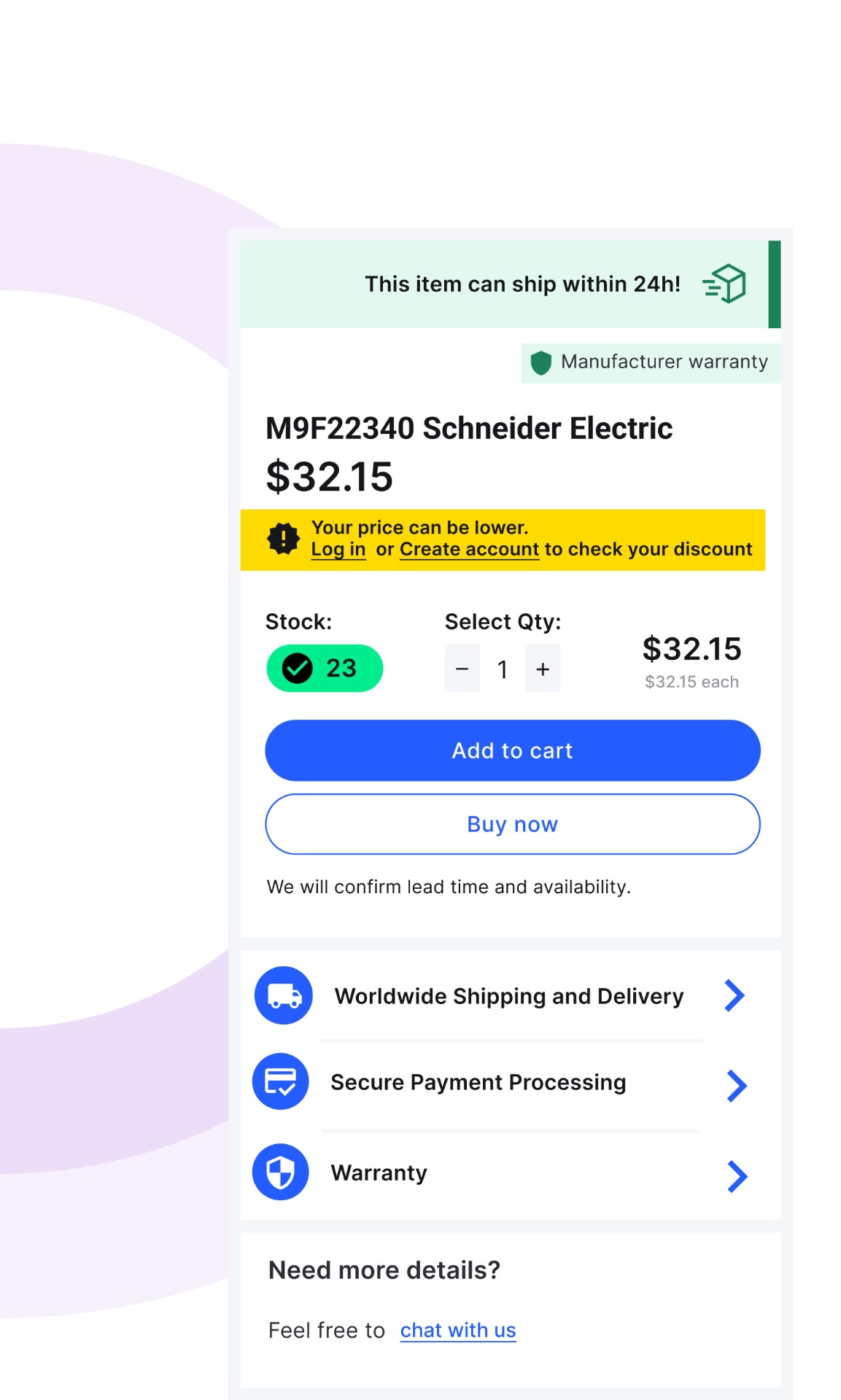 Product detail page — login prompt above Add to Cart