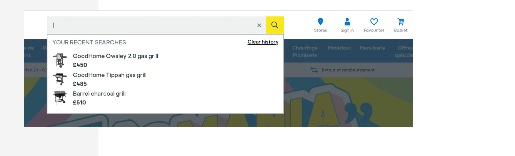 Autosuggest on focus — recent searches for grills